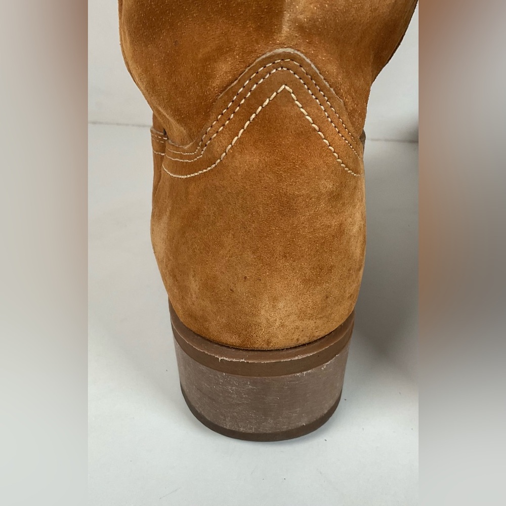 Vintage Wolverine Full Suede Cowgirl Boots 8 M Harvest Wheat Vibram - Picture 16 of 16